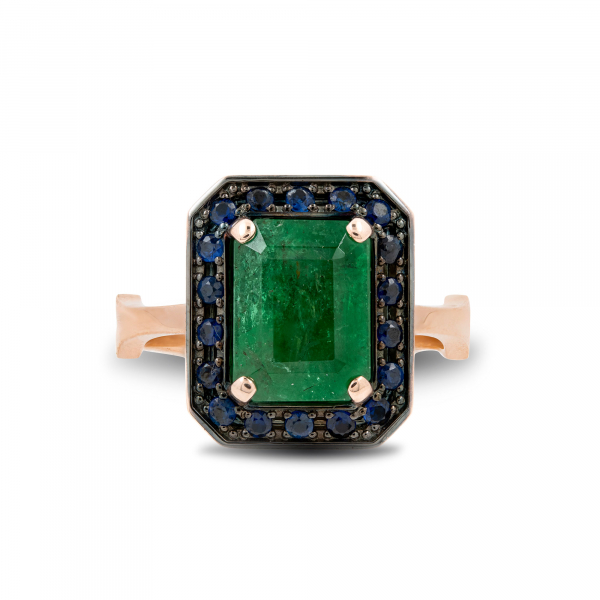 Gold Ring With Emerald And Sapphires Emerald Elegance