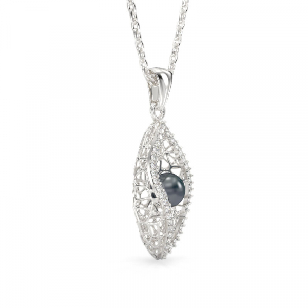 Seashell With Pearl  White Gold Pendant