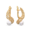 Yellow Gold Earrings Snake with Pearl 