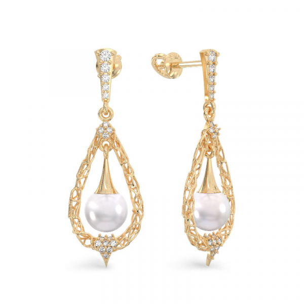Pearl Drop Earrings from Yellow Gold