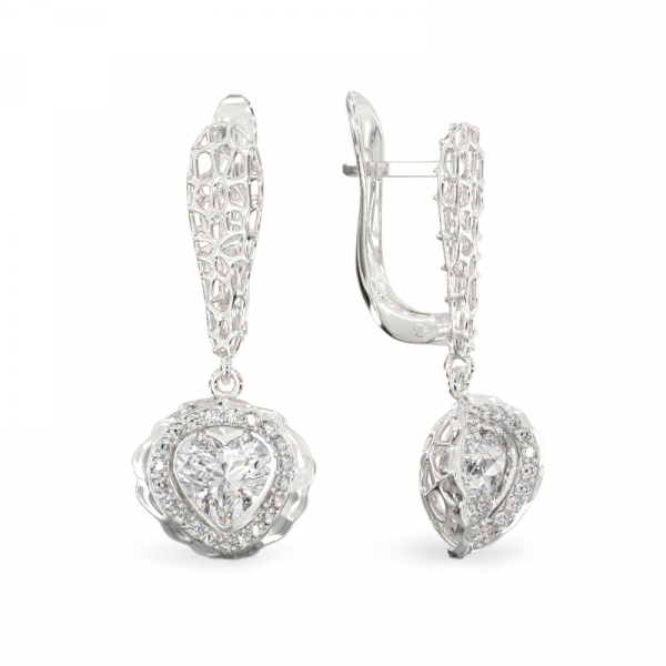 Coral Heart White Gold Earrings