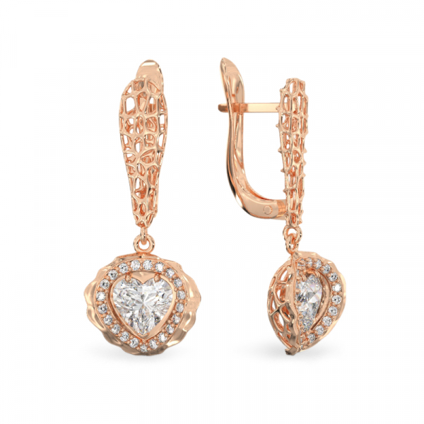 Coral Heart Rose Gold Earrings