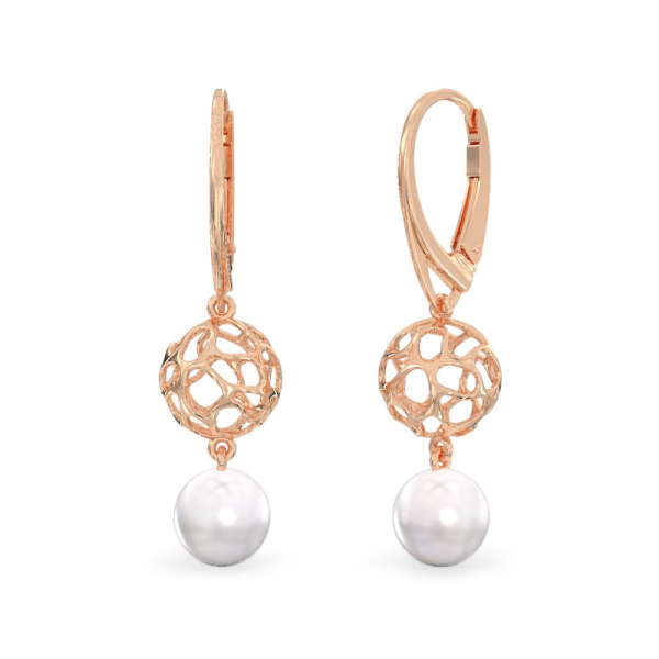 Coral Sphere With Pearl Earrings From Rose Gold
