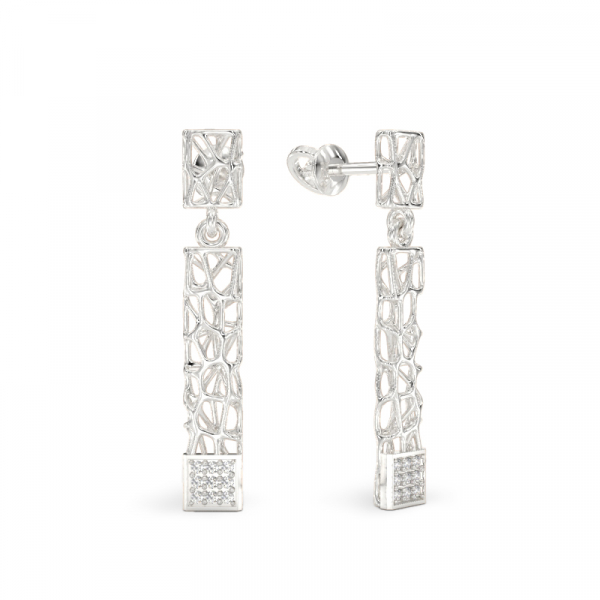 Coral Sticks With Squares Earrings From White Gold