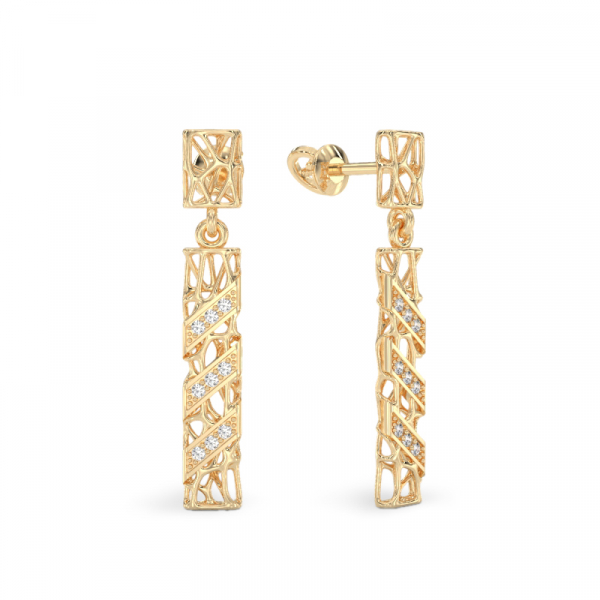 Coral Sticks With Diagonals Earrings From Yellow Gold