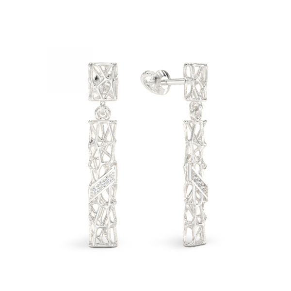 Coral Sticks With Stones Earrings From White Gold 