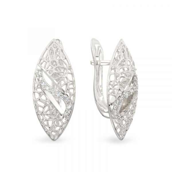Ficus Leaf White Gold Earrings