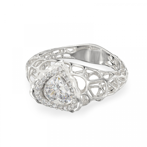 White gold ring “Coral” with a heart