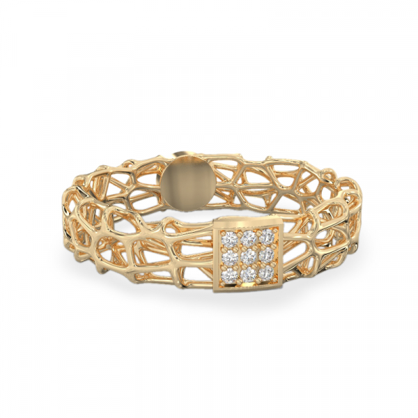 Yellow gold ring “Coral With Square”