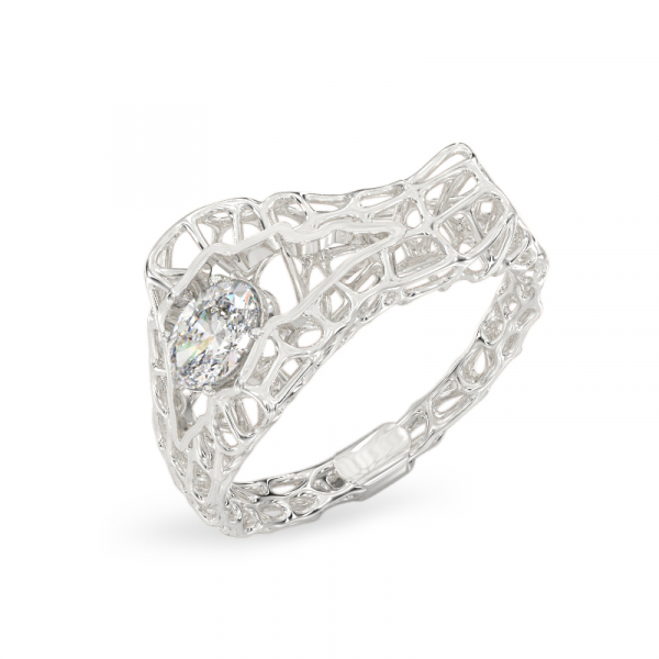 Seashell With Stone White Gold Ring