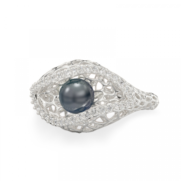 Seashell With Pearl White Gold Ring