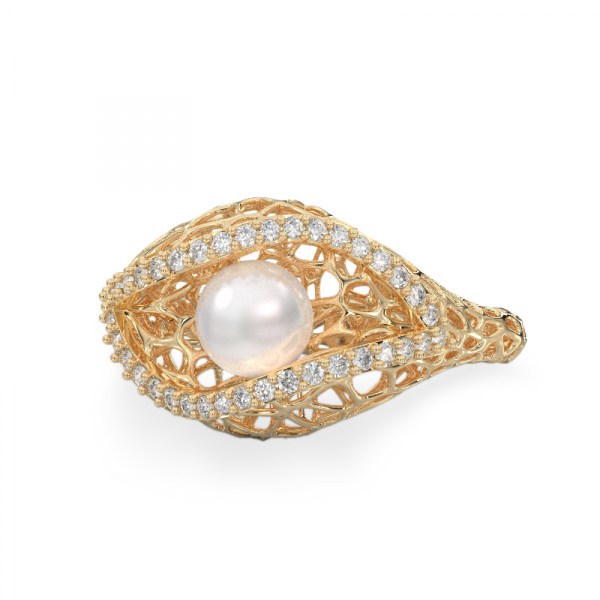 Seashell With Pearl Yellow Gold Ring 