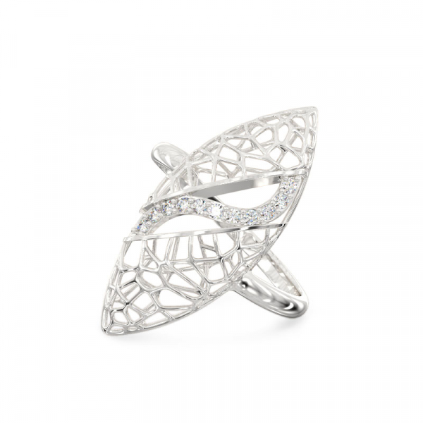 White Gold Ring Ficus Leaf 