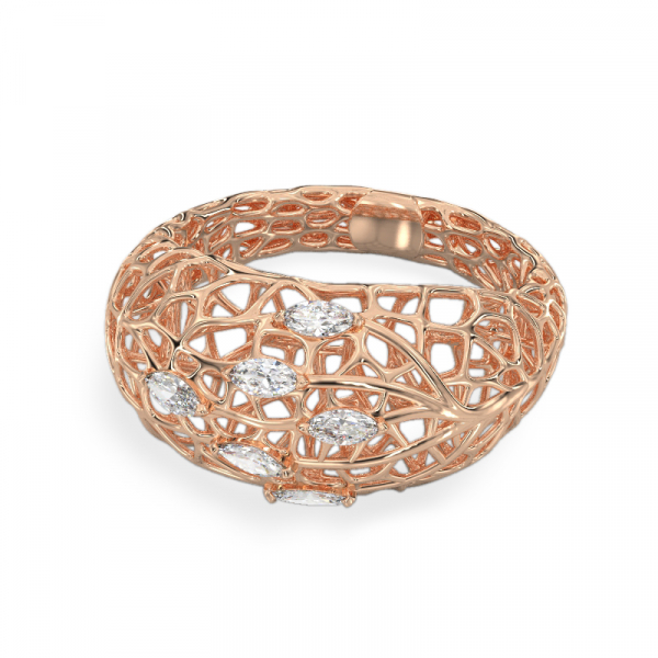 Roosakullast sõrmus koralliga „Kastepiisad“