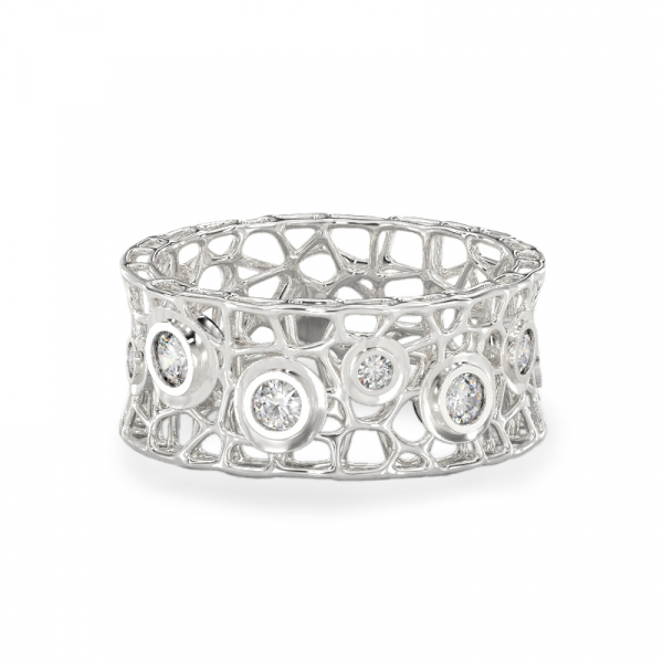 Кольцо «Коралловые пузыри» с камнями из белого золота