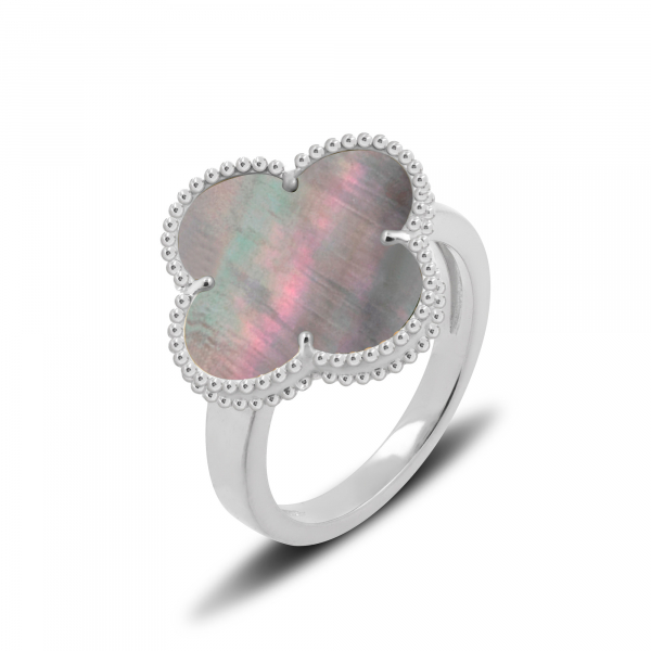 Silver Ring Clover With Black Mother-of-pearl