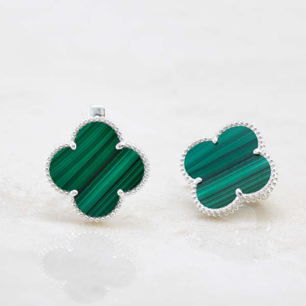Silver Earrings With Malachite