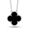Silver Necklace Clover With Onyx