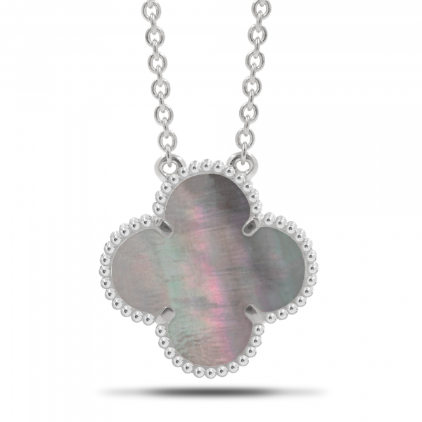 Silver Necklace CLOVER With Black Mother-of-pearl