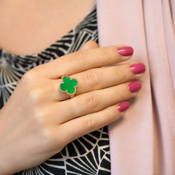 Silver Ring Clover With Jade