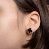Small Gold Earrings CLOVER  With Onyx