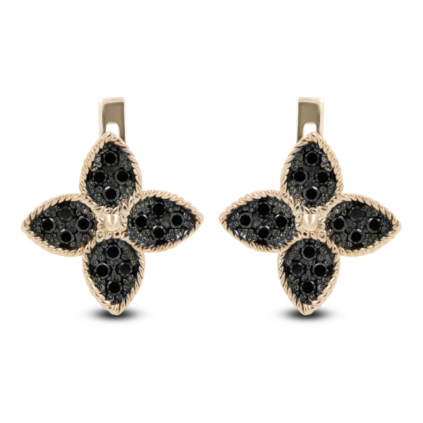 Gold Earrings Lily with Black Diamonds